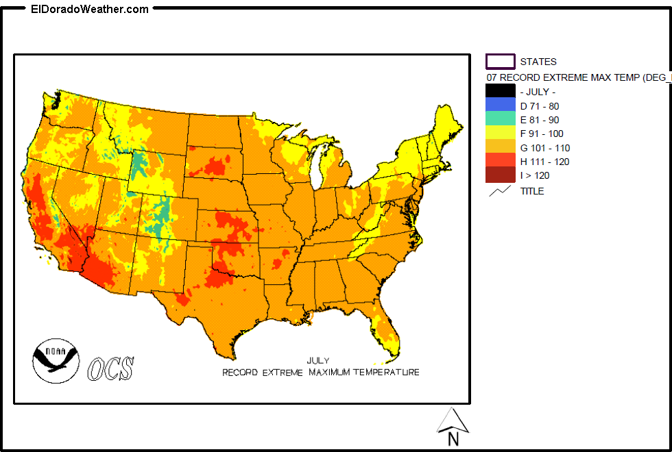 United States July Record Extreme Maximum Temperature